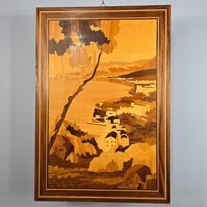 Vintage Wood Inlay Art Italy Picture Wall Hanging Marquetry 22 3/4" X 15 3/4"
